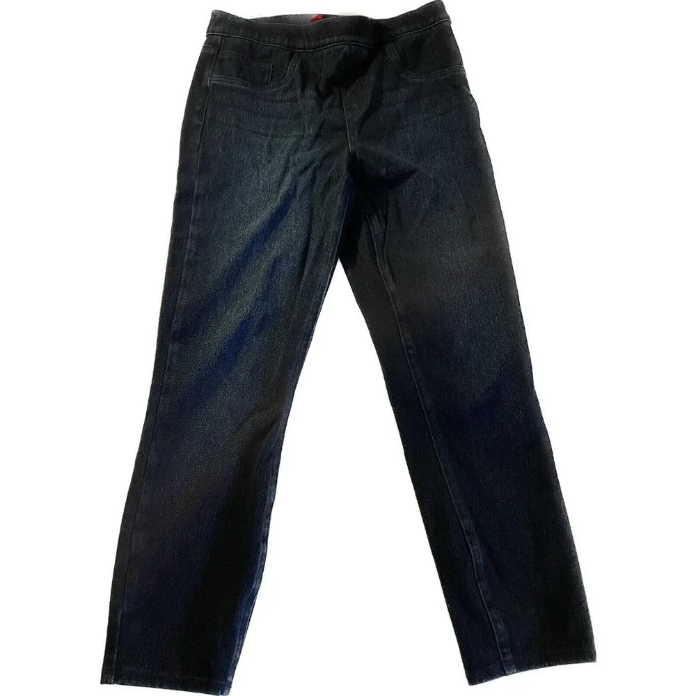 Spanx medium wash stretch dark wash denim skinny blue jeans pants size Medium